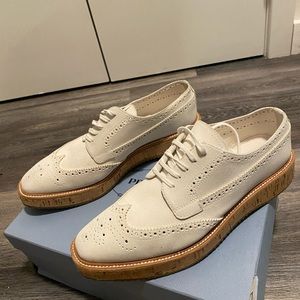 Prada Ivory Suede Cork Bottom Platform Brogues